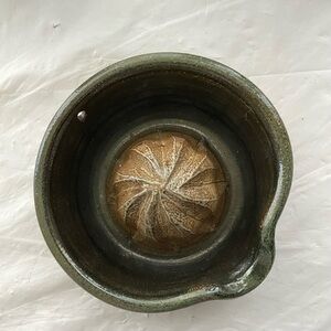 Handcrafted Whimsical Handcrafted Green and Brown Ceramic Lemon Squeezer